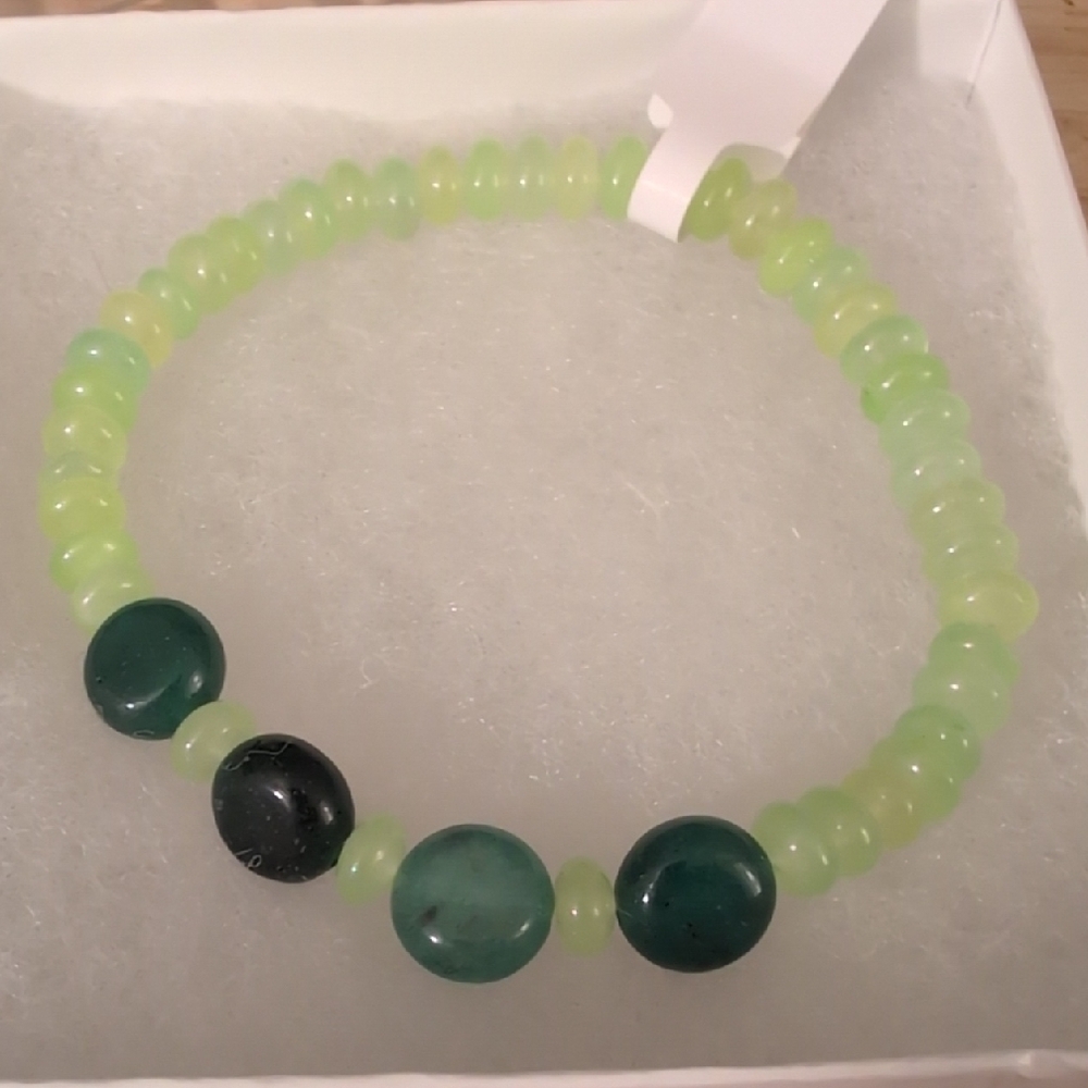 Green Onyx And Jade Stretch Bracelet